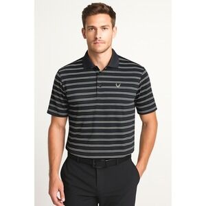 Callaway‎ Golf Polo Shirt Mens Medium Striped Opti-Dri Black White Short Sleeve